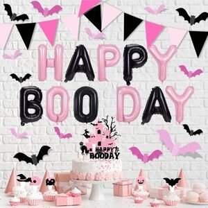 Halloween Pink and Black Happy Boo Day Party Balloon Set